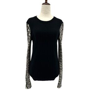 Equipment Femme Womens XS Sweater Cashmere Snake Skin Print Black Crew Neck